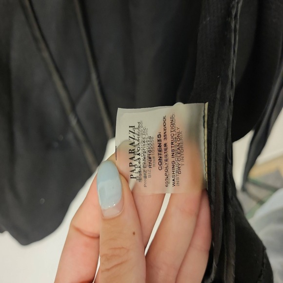 Paparazzi Black Cape L/XL Wool Blend Leather Trim Womens Outerwear Coat Cloak - Picture 9 of 11